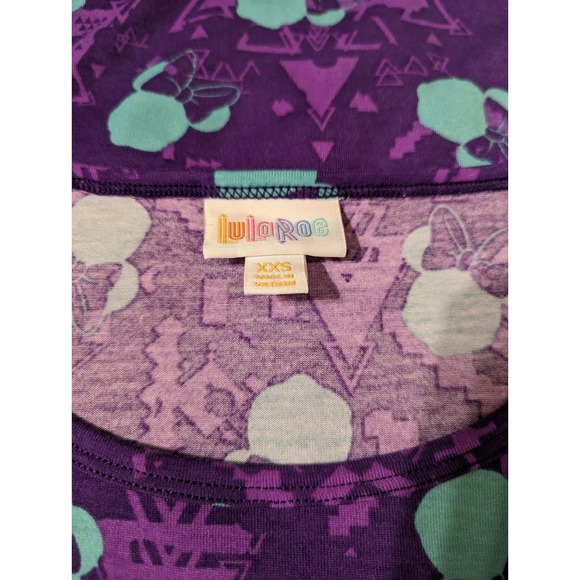 LuLaRoe Minnie mouse teal and purple flowy tshirt womens extra extra small XXS - Picture 3 of 3